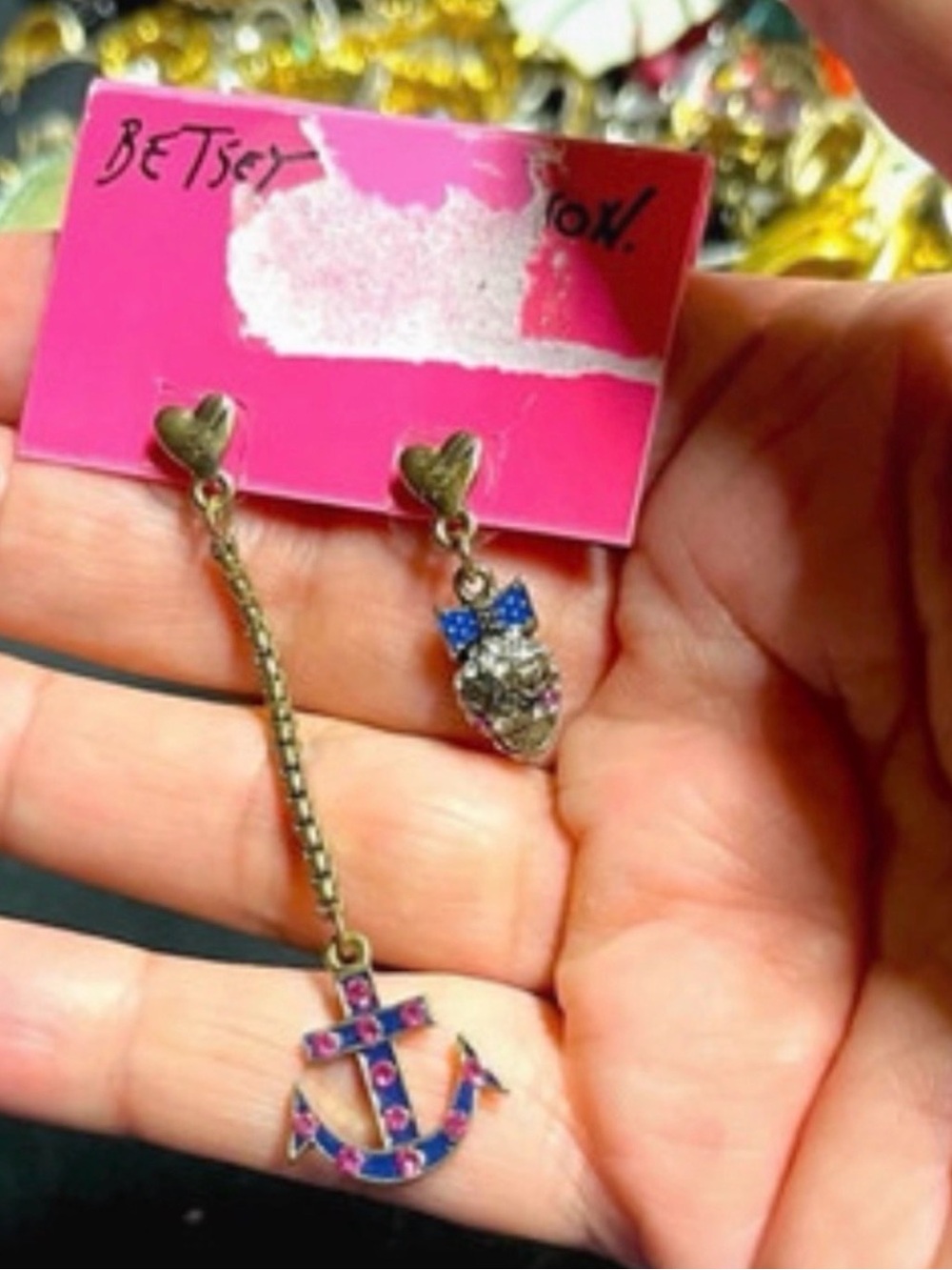 BETSEY JOHNSON Vintage Ivy League Sailor Girl Skull & Anchor Earrings NEW NWT